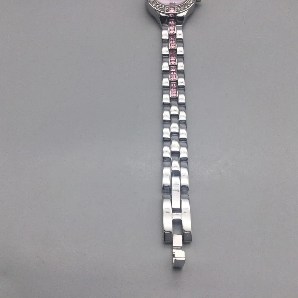 Armitron Now Womens Watch 22mm Pink MOP Crystals Silver Tone New Battery 7.25